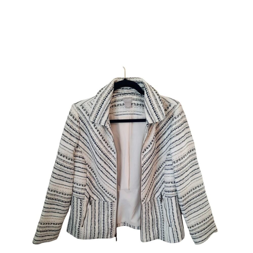Chico's Sz. 3 (16-18) Black/Taupe/Cream Fully Lined Zippered Jacket Plus size - Picture 2 of 13